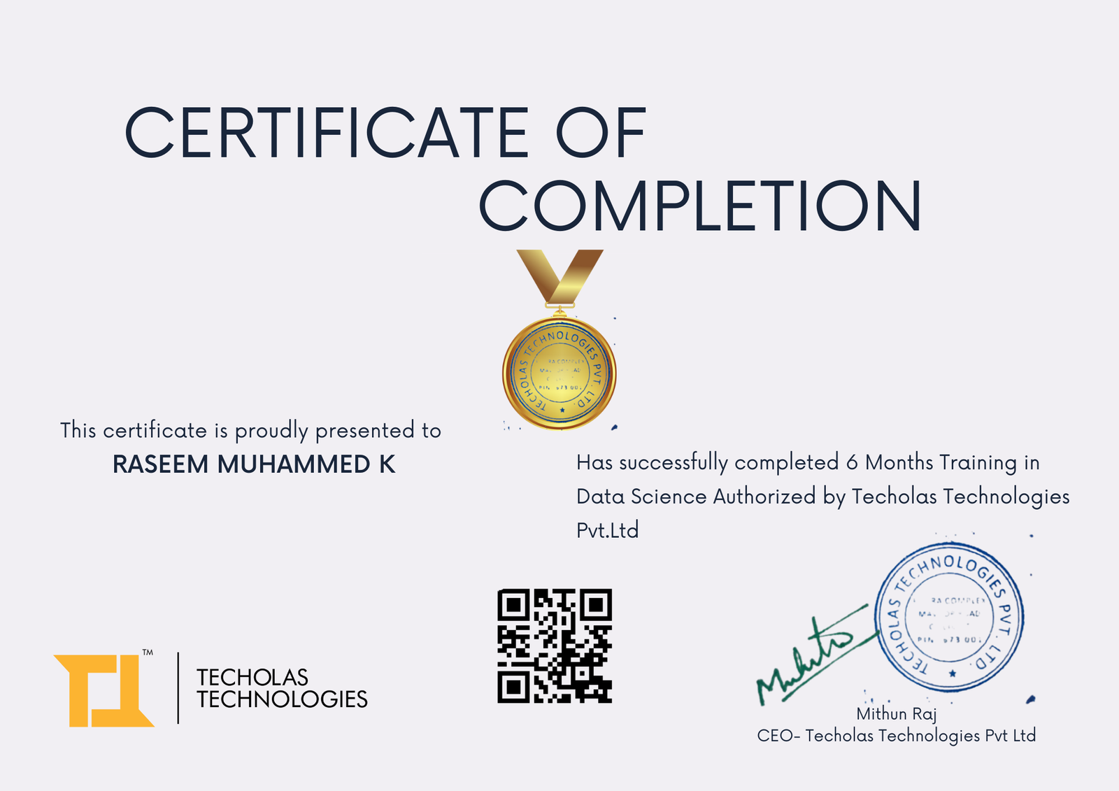 Data Science Completition Certificate in Kochi and Calicut