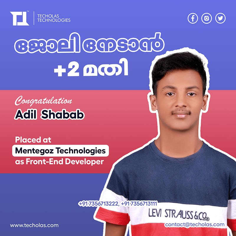 Techolas Placements - Adil Shabab (+2 graduate) placed at Mentagoz Technologies as Front-End Developer